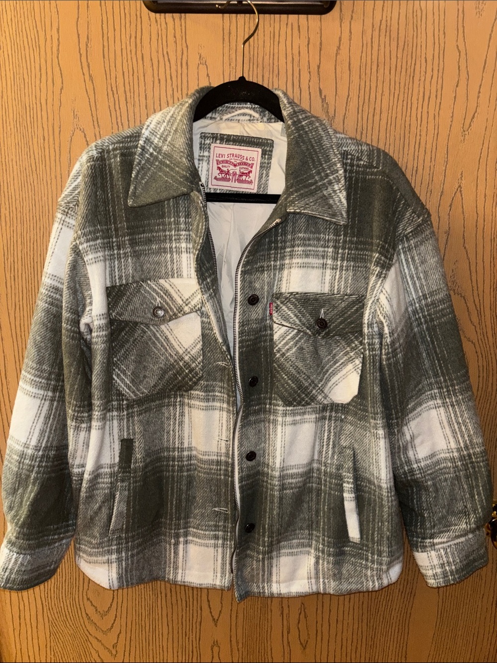 Levi's Women’s Sage & White Plaid Wool-Blend Jacket